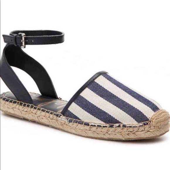 Sam Edelman Vivian Ankle Strap Espadrille Sandals in Blue Striped Canvas - Picture 1 of 7